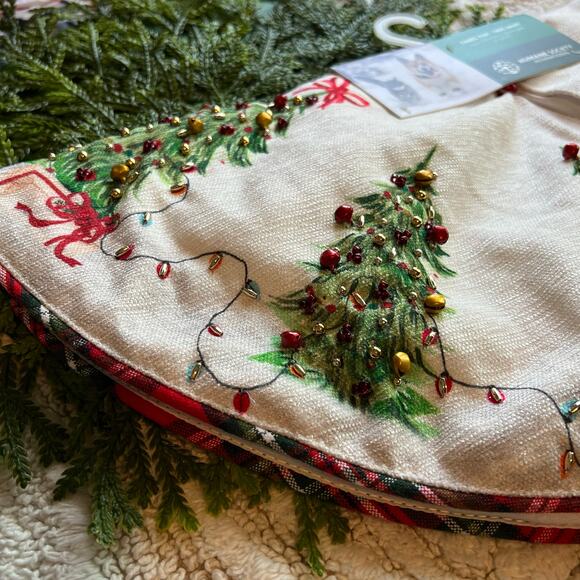 22” Round Cat Table Top Tree Skirt (for small tree) Humane Society Bells Beaded - Picture 9 of 13